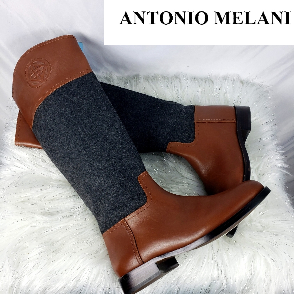 Antonio Melani Conellie Brown Gray Two Tone Leather Riding Knee Boots Sz 8 NWT